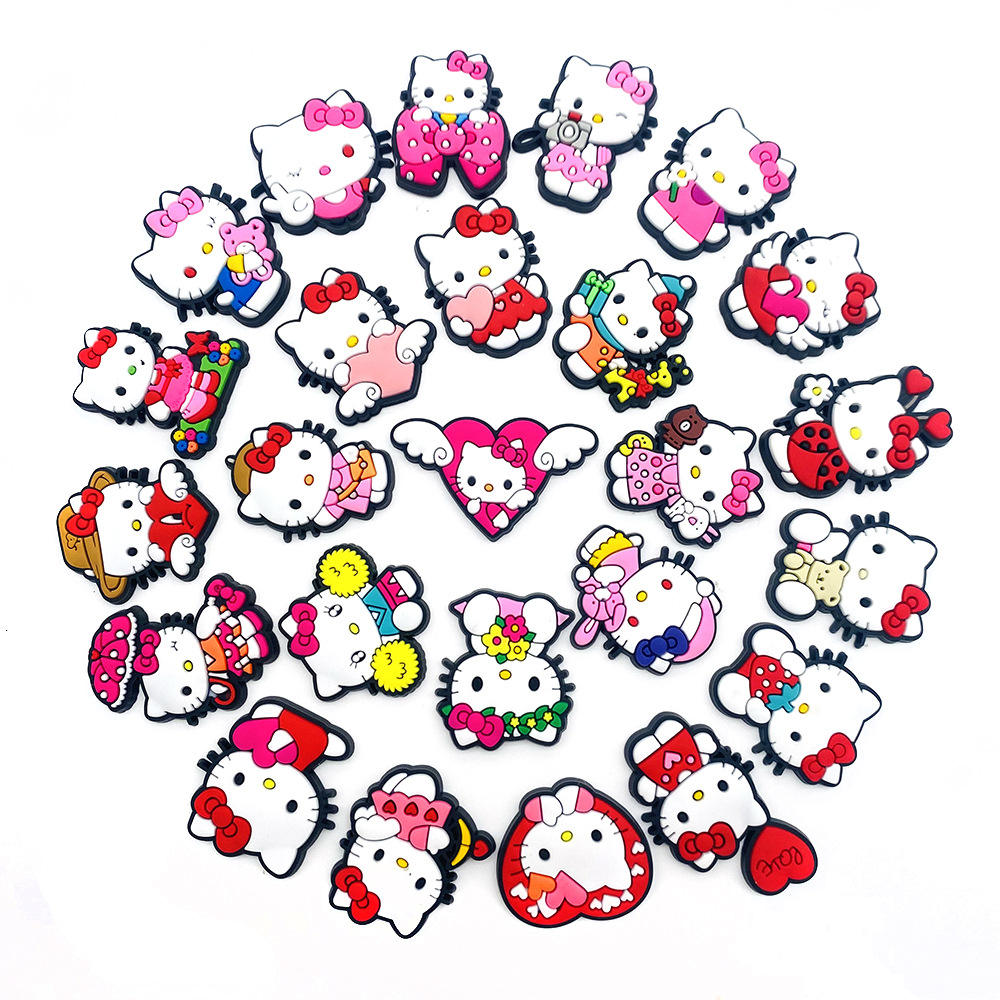 New Cute Cartoon Diy Accessory Hello Kitty Clog Shoes Ornament Customs Shoe Buckle PVC Soft Rubber Shoe Charms