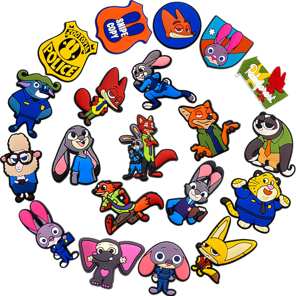 Wholesale 20 Pieces 1 Set PVC Shoe Charms Cute Cartoon Zootopi Style Shoe Accessories Judy and Nick Shoe Decorations for Fans