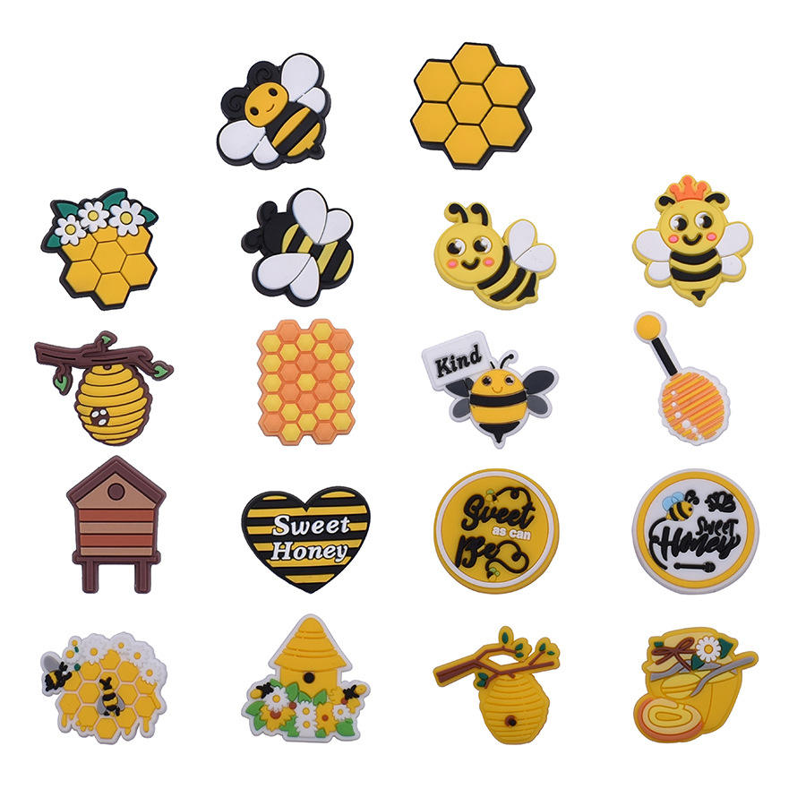 Best-Selling PVC Shoe Charms Design Soft Washable Plastic Bee Shoe Decorations with Cartoon Style Buckle for Shoes