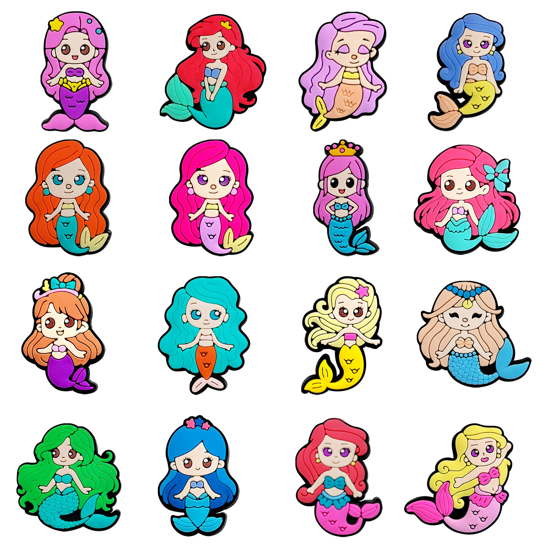 Wholesale Cute Shoe Slipper Decoration Little Mermaids Shoe Charms PVC Cartoon Style Kids Clog Bracelet Accessories for Clog