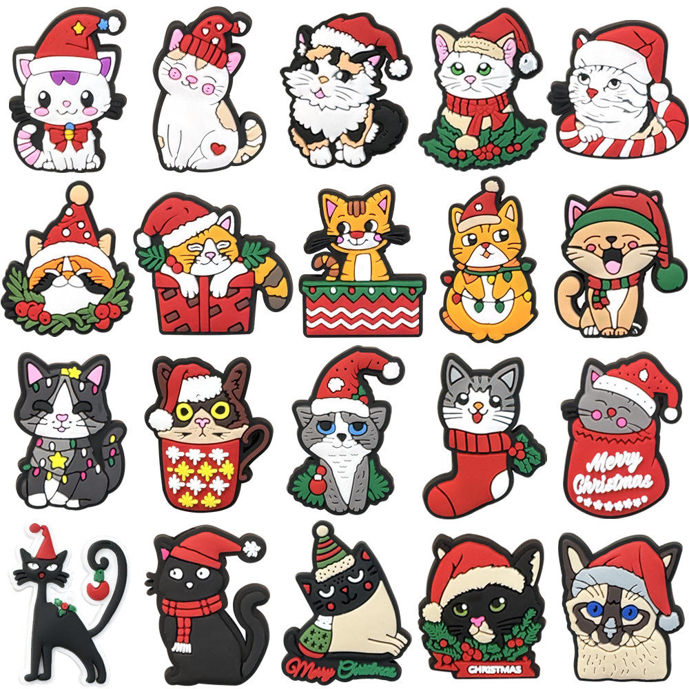 Wholesale Cute Christmas Cat Animal Design Custom Rubber PVC Shoe Charms Hot Sale Bulk Shoe Decorations