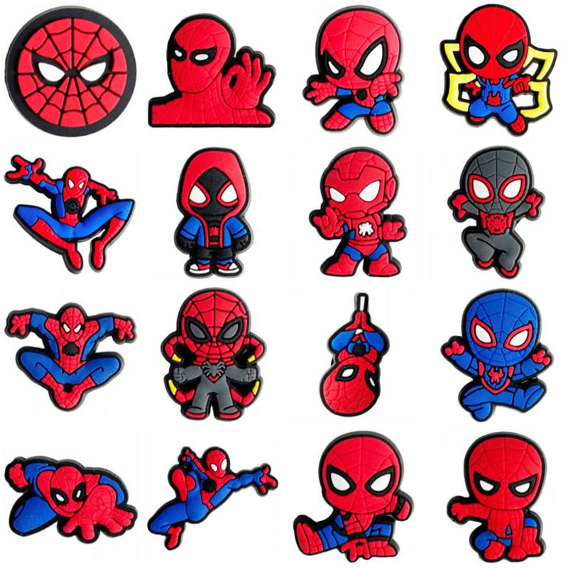 New Arrival Spider Character Charms Clog Decoration Hero Man Charms PVC Red Spider Shoes Charm for DIY Gift