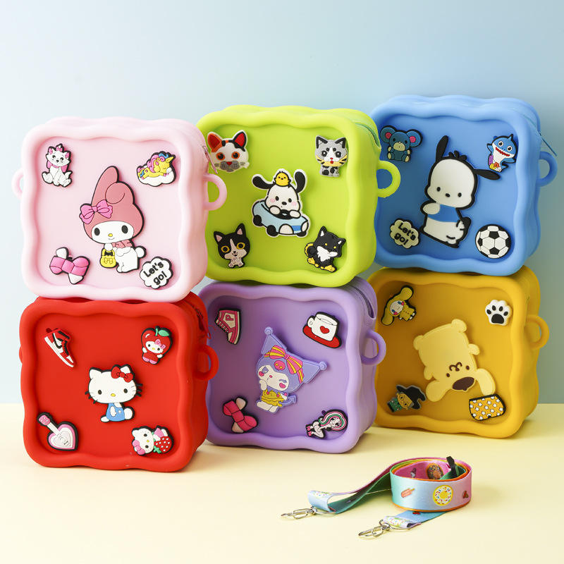 Teenage Girl Cartoon Cute Sanrioo Student Silicone Outdoor Crossbody Bag Coin Purse Hanging Ornaments Keychain Kids Charms Mini