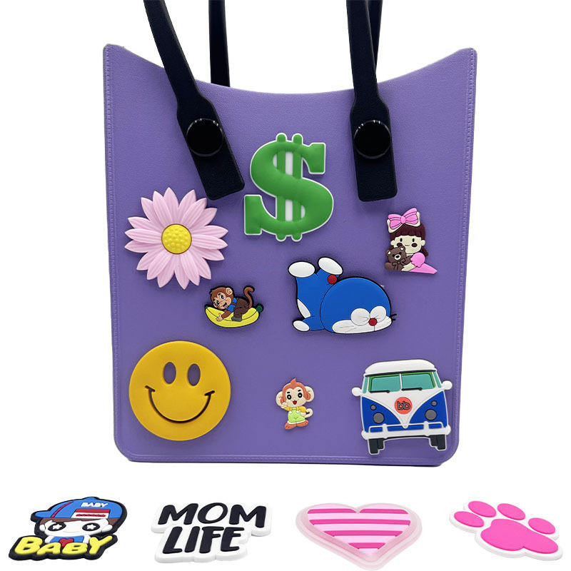 Casual & Cute Crochet Bag Flower Buttons - PVC Soft Rubber Decorations for DIY Bag Accessories